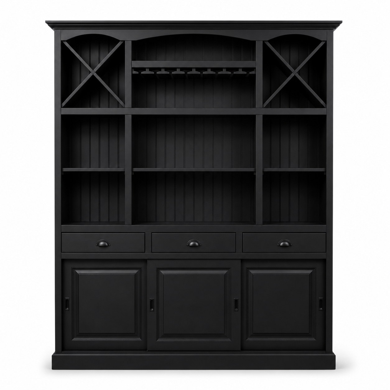 Fronsac bar cabinet in black, front view on white background