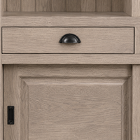 Close-up of the solid oak finish and detailing of the Fronsac bar cabinet
