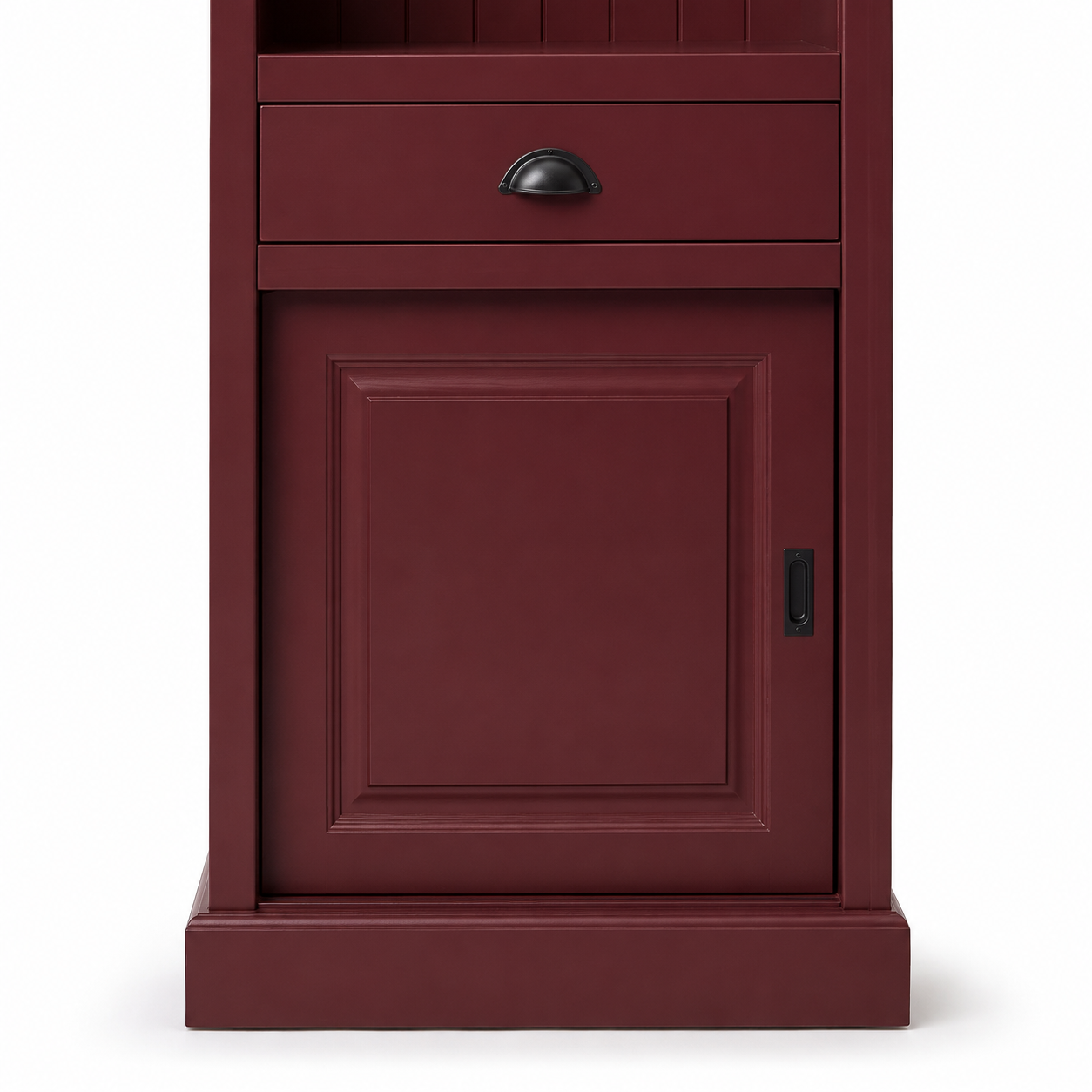 Close-up of the bordeaux finish and detailing of the Fronsac bar cabinet