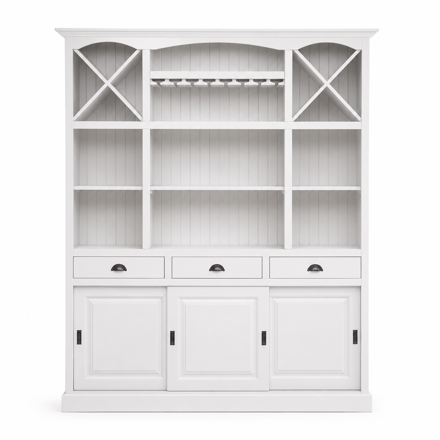 Fronsac bar cabinet in white, front view on white background