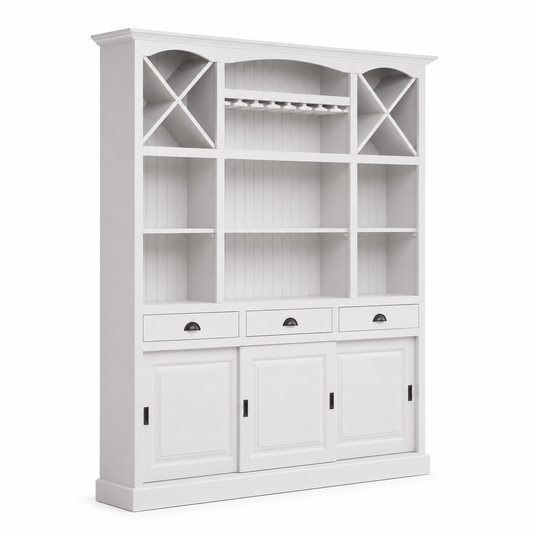 Fronsac bar cabinet in white, three-quarter angle view