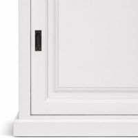 Close-up of the white finish and detailing of the Fronsac bar cabinet