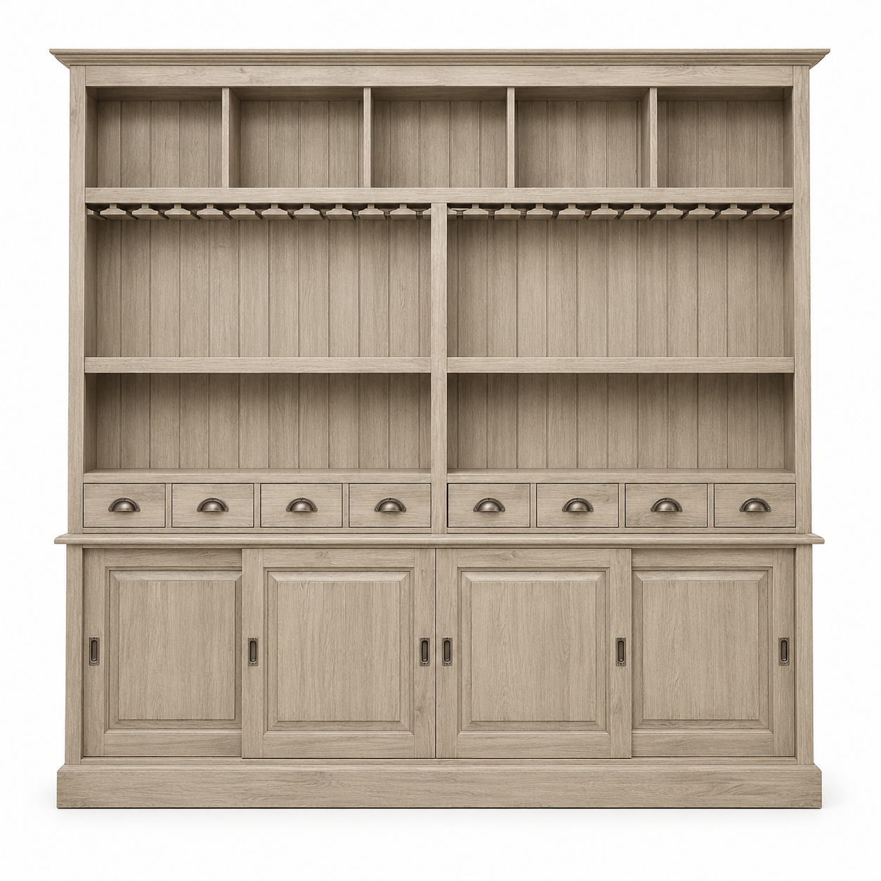 Pauillac bar cabinet in solid oak, front view on white background