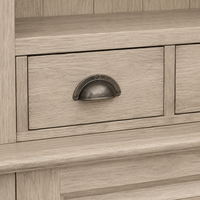 Close-up of the solid oak finish and detailing of the Pauillac bar cabinet