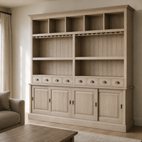 Pauillac bar cabinet in solid oak styled in a living room