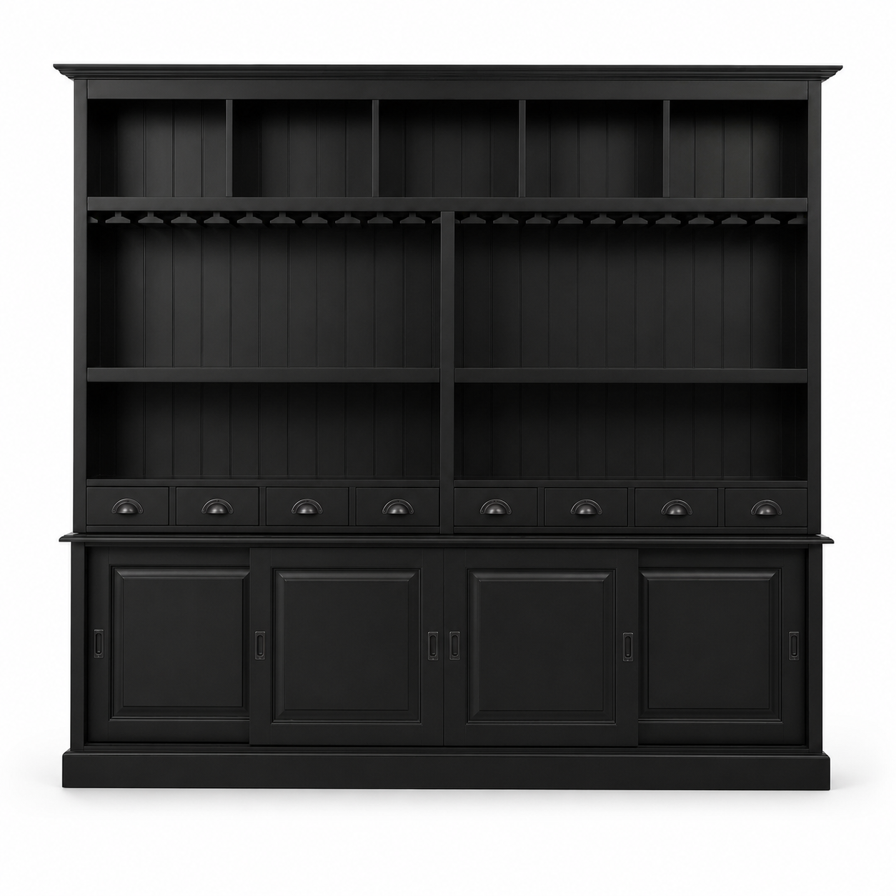 Pauillac bar cabinet in black, front view on white background
