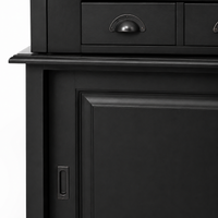 Close-up of the black finish and detailing of the Pauillac bar cabinet