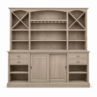 Thouars bar cabinet in solid oak, front view on white background