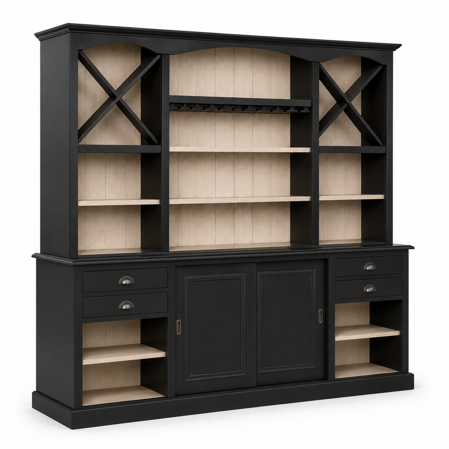 Thouars bar cabinet in black, three-quarter angle view