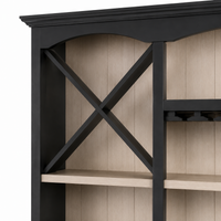 Close-up of the black finish and detailing of the Thouars bar cabinet