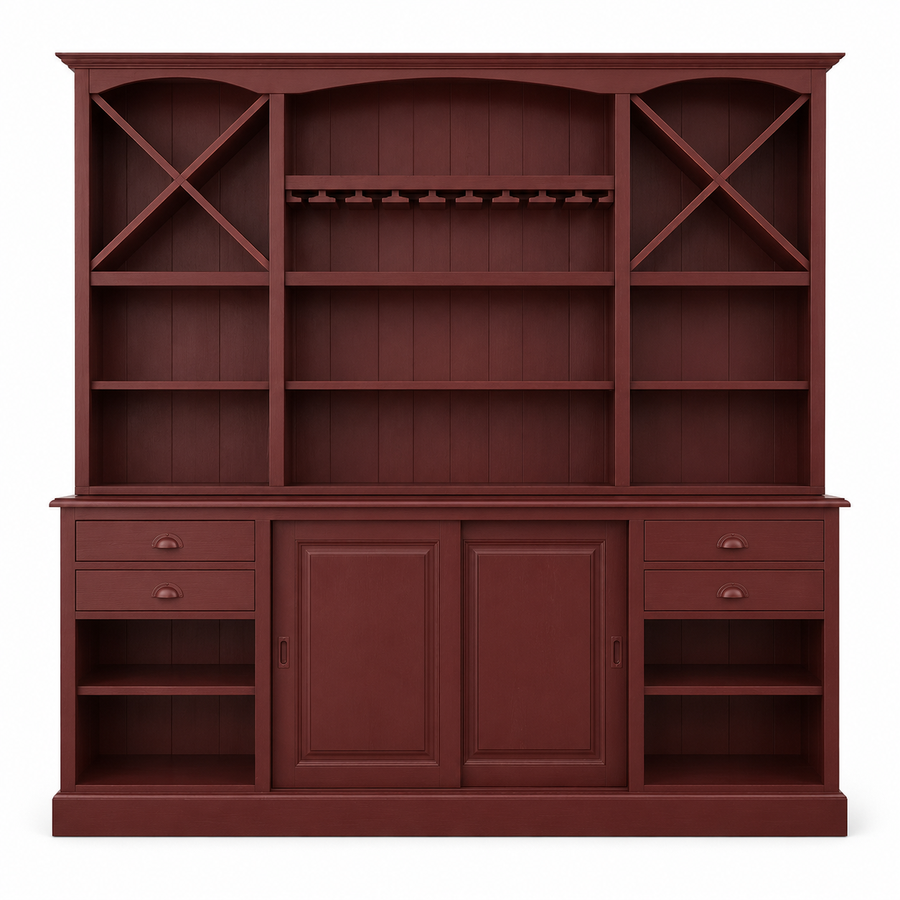 Thouars bar cabinet in bordeaux, front view on white background