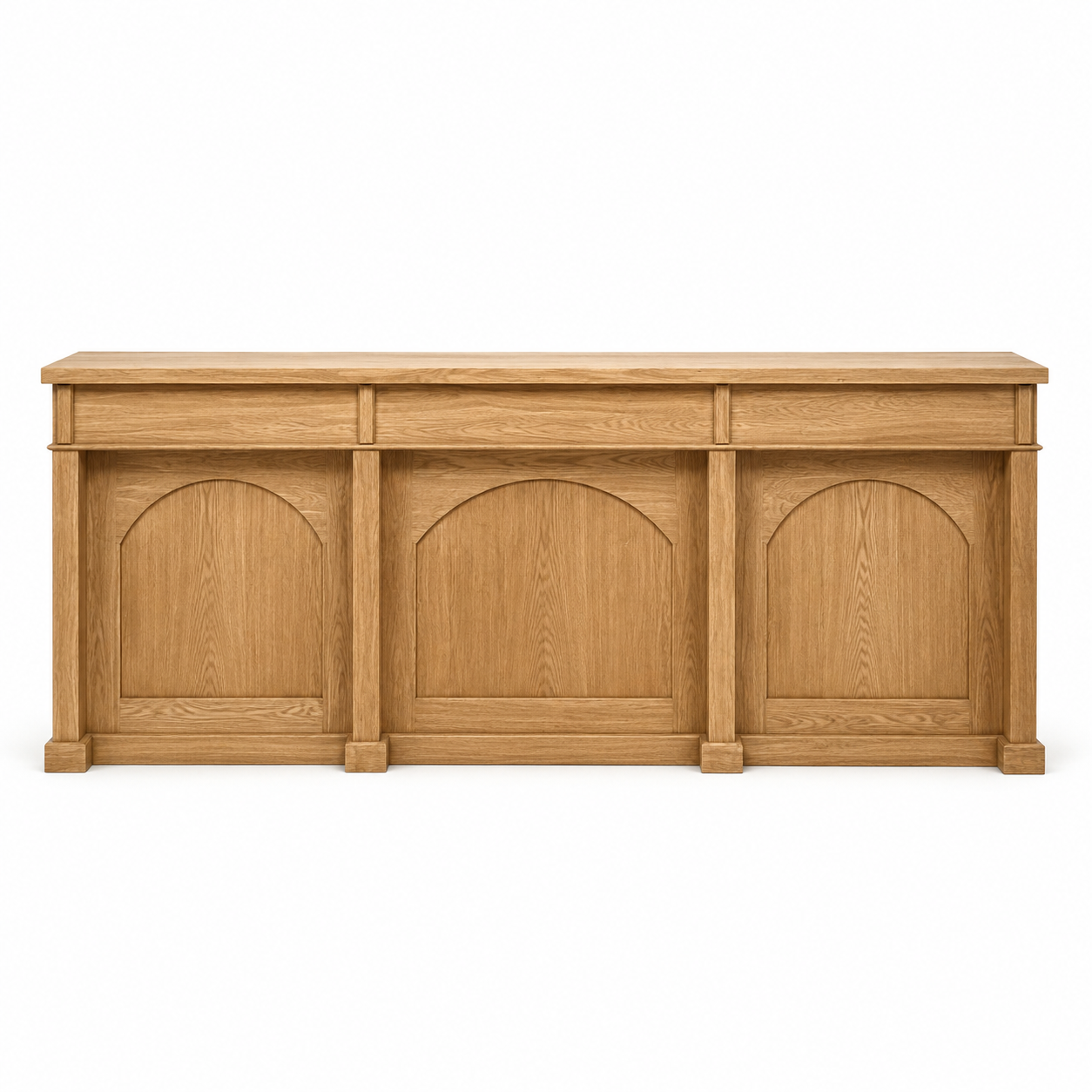 Langeais bar counter in solid oak, front view on white background