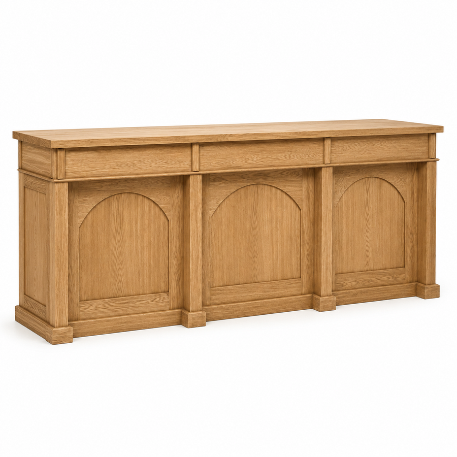 Langeais bar counter in solid oak, three-quarter angle view