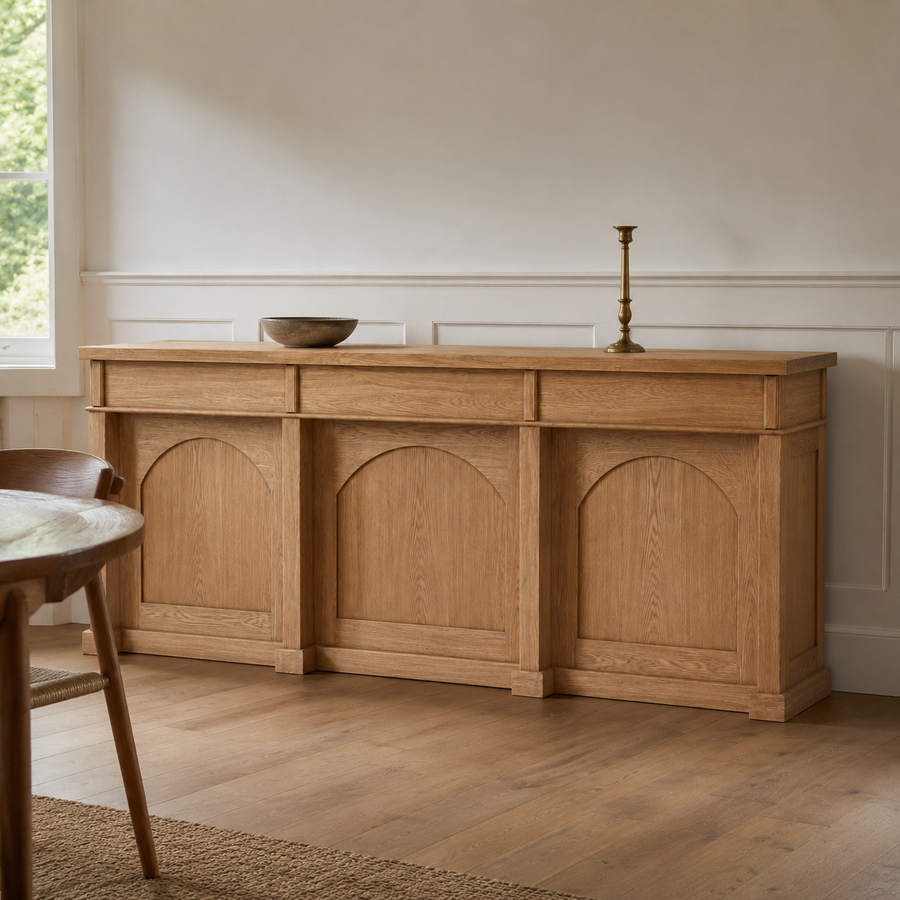Langeais bar counter in solid oak styled in a dining room
