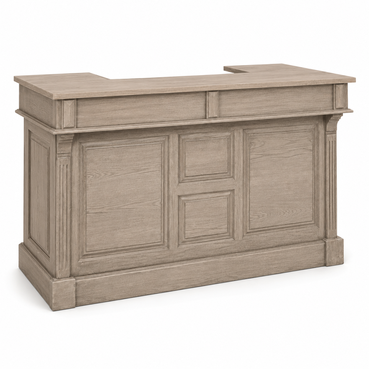 Listrac bar counter in solid oak, three-quarter angle view