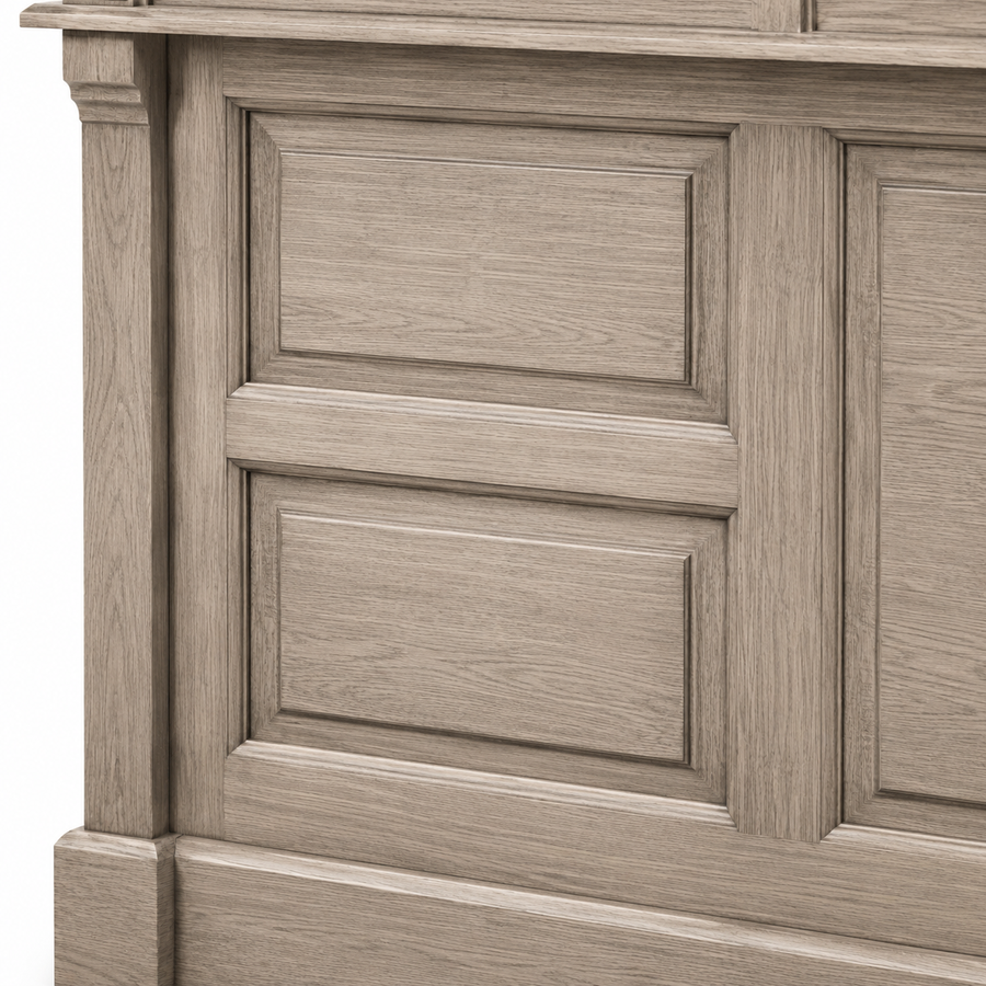 Close-up of the solid oak finish and detailing of the Listrac bar counter