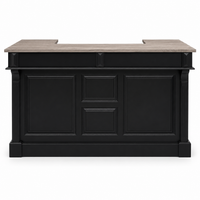 Listrac bar counter in black with oak top, front view on white background