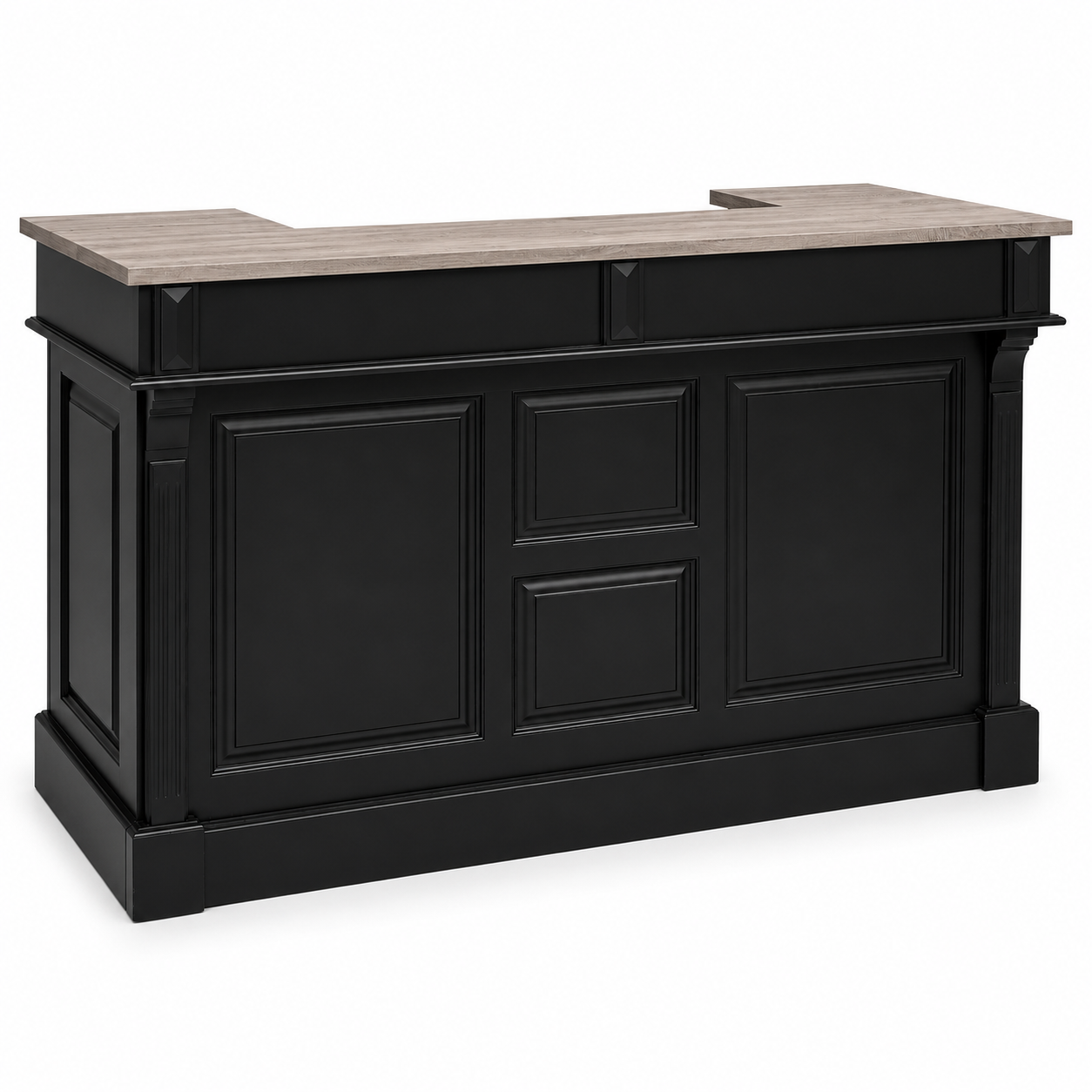 Listrac bar counter in black with oak top, three-quarter angle view