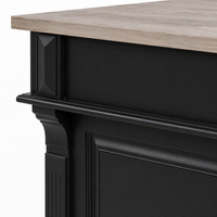 Close-up of the black finish and oak top detailing of the Listrac bar counter