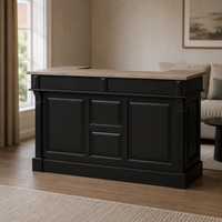 Listrac bar counter in black with oak top styled in a living room