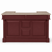 Listrac bar counter in bordeaux with oak top, front view on white background