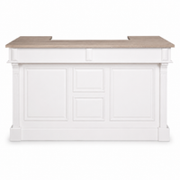 Listrac bar counter in white with a solid oak top, front view on white background