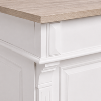 Close-up of the white finish and solid oak top detailing of the Listrac bar counter