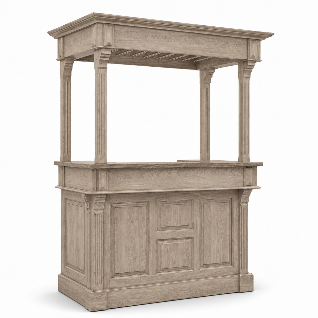 Sauternes bar gallery in solid oak, three-quarter angle view