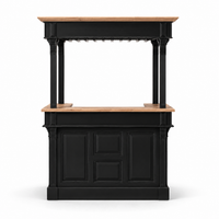 Sauternes bar gallery in black with pale oak top, front view on white background