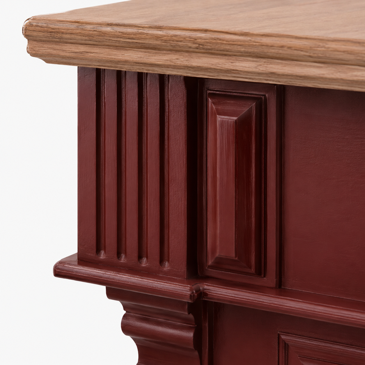 Close-up of the bordeaux finish and detailing of the Sauternes bar gallery
