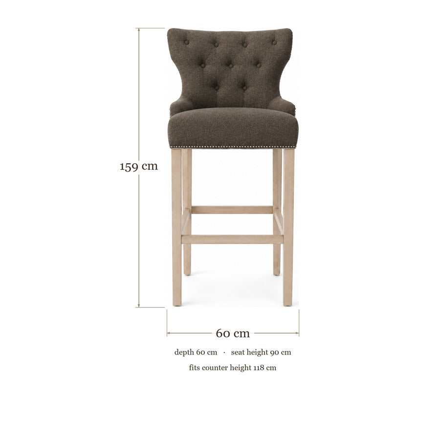 Bar Stool Dinos - Brown Fabric & Natural Oak Legs - 60×60×159 cm - dimensions | Marcottestyle