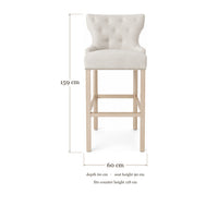Bar Stool Dinos - Light Beige Fabric & Natural Oak Legs - 60×60×159 cm - dimensions | Marcottestyle