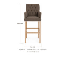 Bar Stool Elise - Brown Fabric & Natural Oak Legs - 62×67×140 cm - dimensions | Marcottestyle