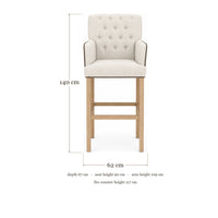 Bar Stool Elise - Light Beige Fabric & Natural Oak Legs - 62×67×140 cm - dimensions | Marcottestyle