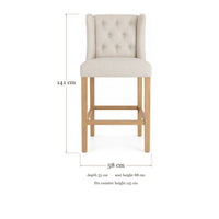 Bar Stool Hectori - Beige Fabric & Natural Oak Legs - 58×55×141 cm - dimensions | Marcottestyle