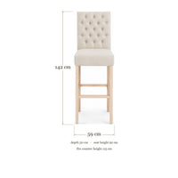 Bar Stool Mistral - Light Beige Fabric & Natural Oak Legs - 59×50×142 cm - dimensions | Marcottestyle