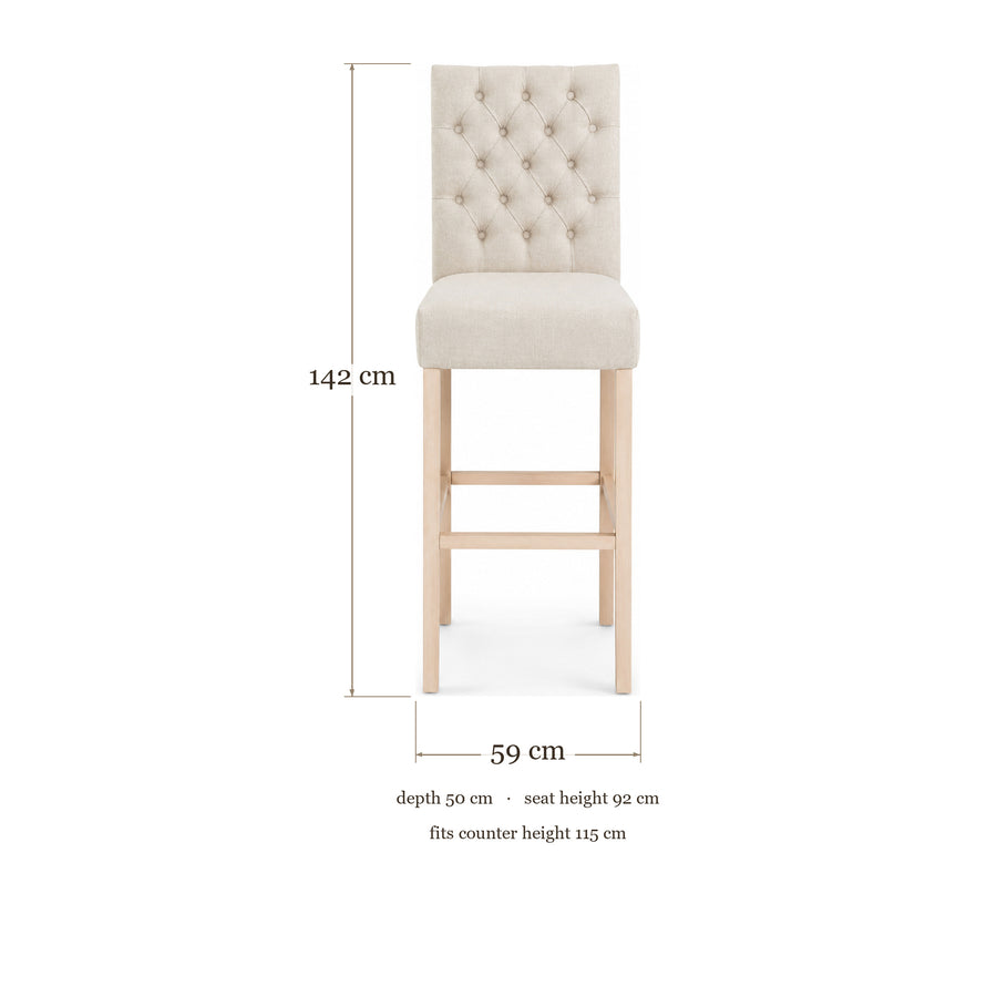 Bar Stool Mistral - Light Beige Fabric & Natural Oak Legs - 59×50×142 cm - dimensions | Marcottestyle