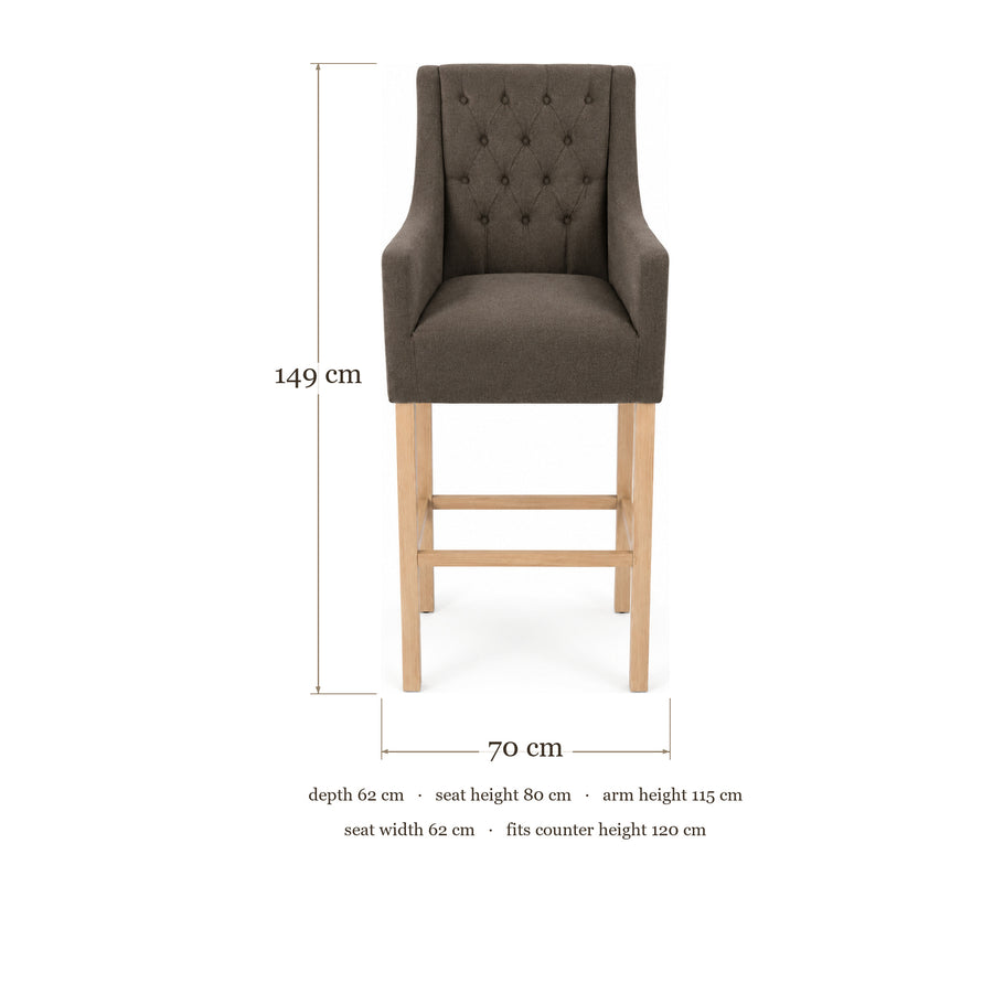 Bar Stool Orlando - Brown Fabric & Natural Oak Legs - 70×62×149 cm - dimensions | Marcottestyle
