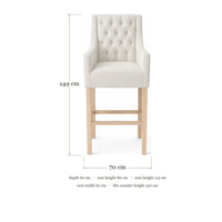 Bar Stool Orlando - Light Beige Fabric & Natural Oak Legs - 70×62×149 cm - dimensions | Marcottestyle