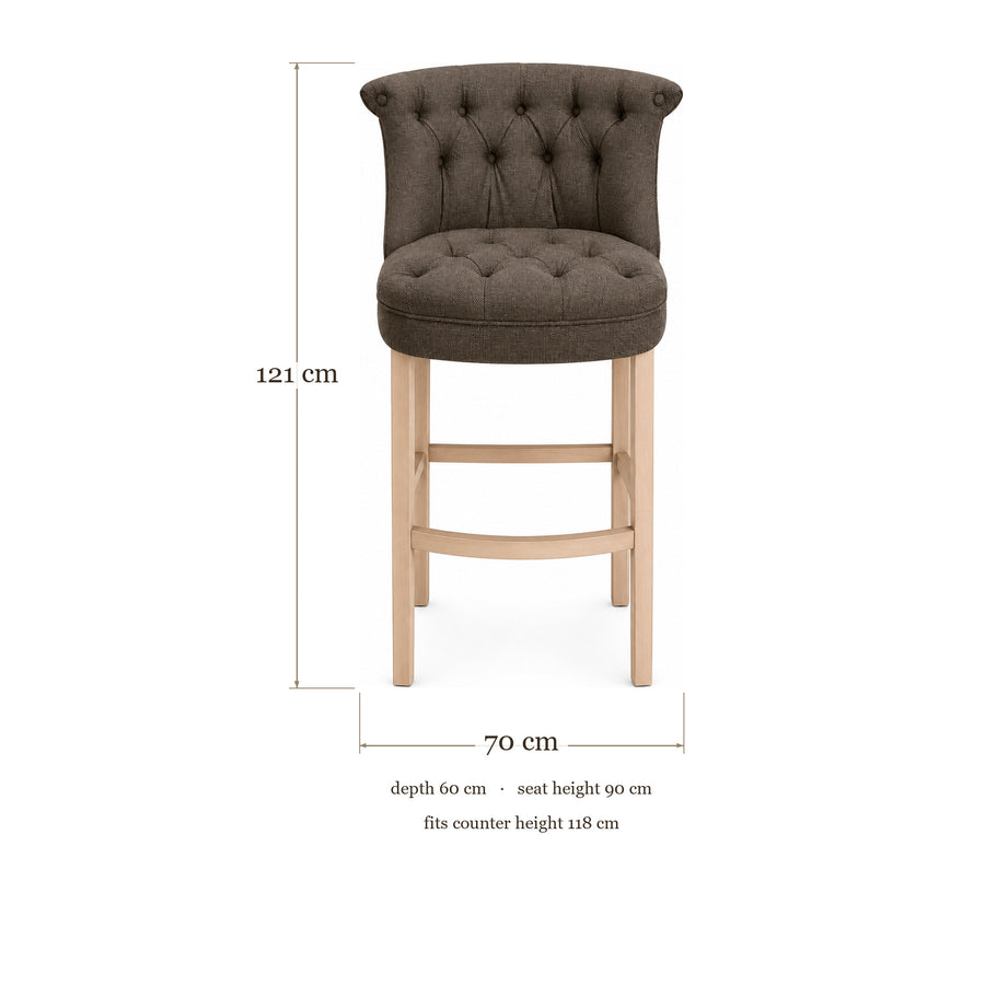 Bar Stool Ducati - Brown Fabric & Natural Oak Legs - 70×60×121 cm - dimensions | Marcottestyle