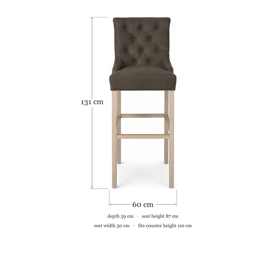 Bar Stool Verona - Brown Fabric & Natural Oak Legs - 60×59×131 cm - dimensions | Marcottestyle