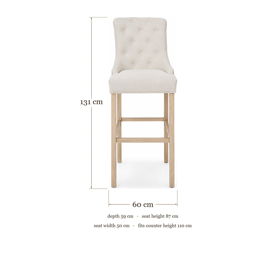 Bar Stool Verona - Light Beige Fabric & Natural Oak Legs - 60×59×131 cm - dimensions | Marcottestyle