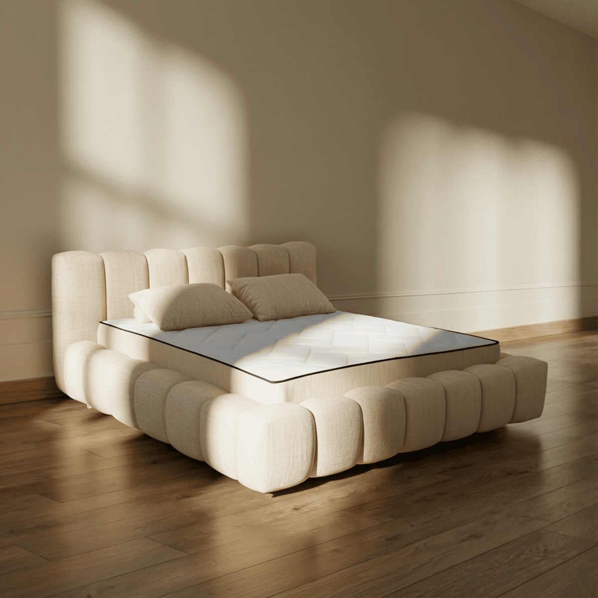 Letto Vellura - Beige | Slatted Base & Matress - MCS 180 x 200cm Soft Matress (for 80 kg) | Marcottestyle