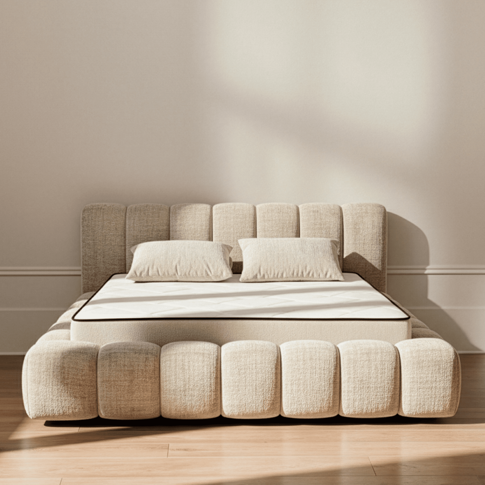 Bed Vellura - Beige | Slatted Base & Matress - MCS 180 x 200cm Soft Matress (for 80 kg)