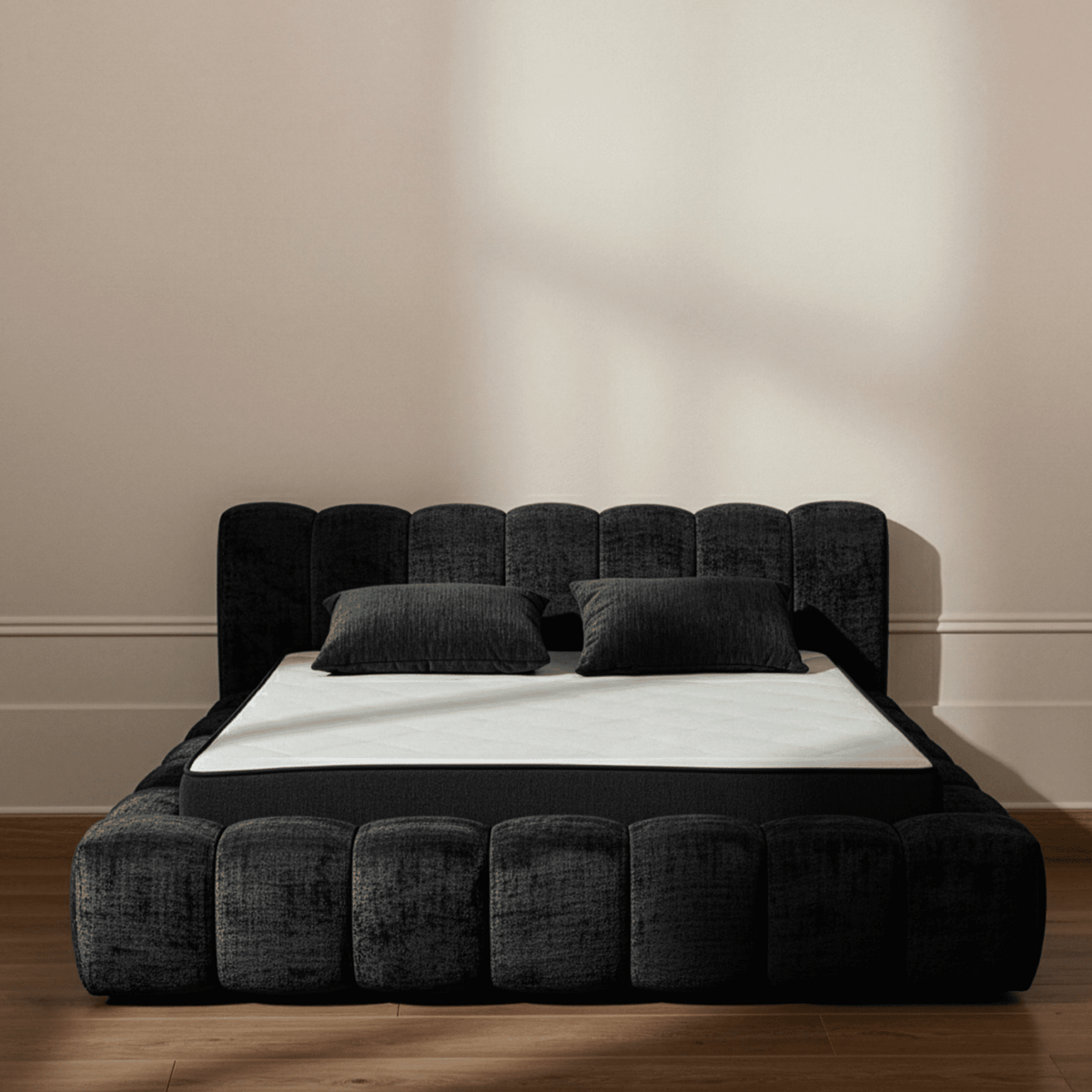 Letto Vellura - Black | Slatted Base & Matress - MCS 180 x 200cm Soft Matress (for 80 kg) | Marcottestyle