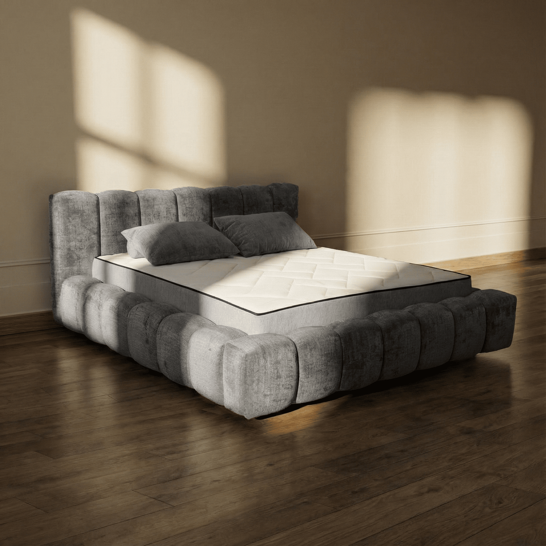 Bed Vellura - Grey | Slatted Base & Matress - MCS 180 x 200cm Soft Matress (for 80 kg)