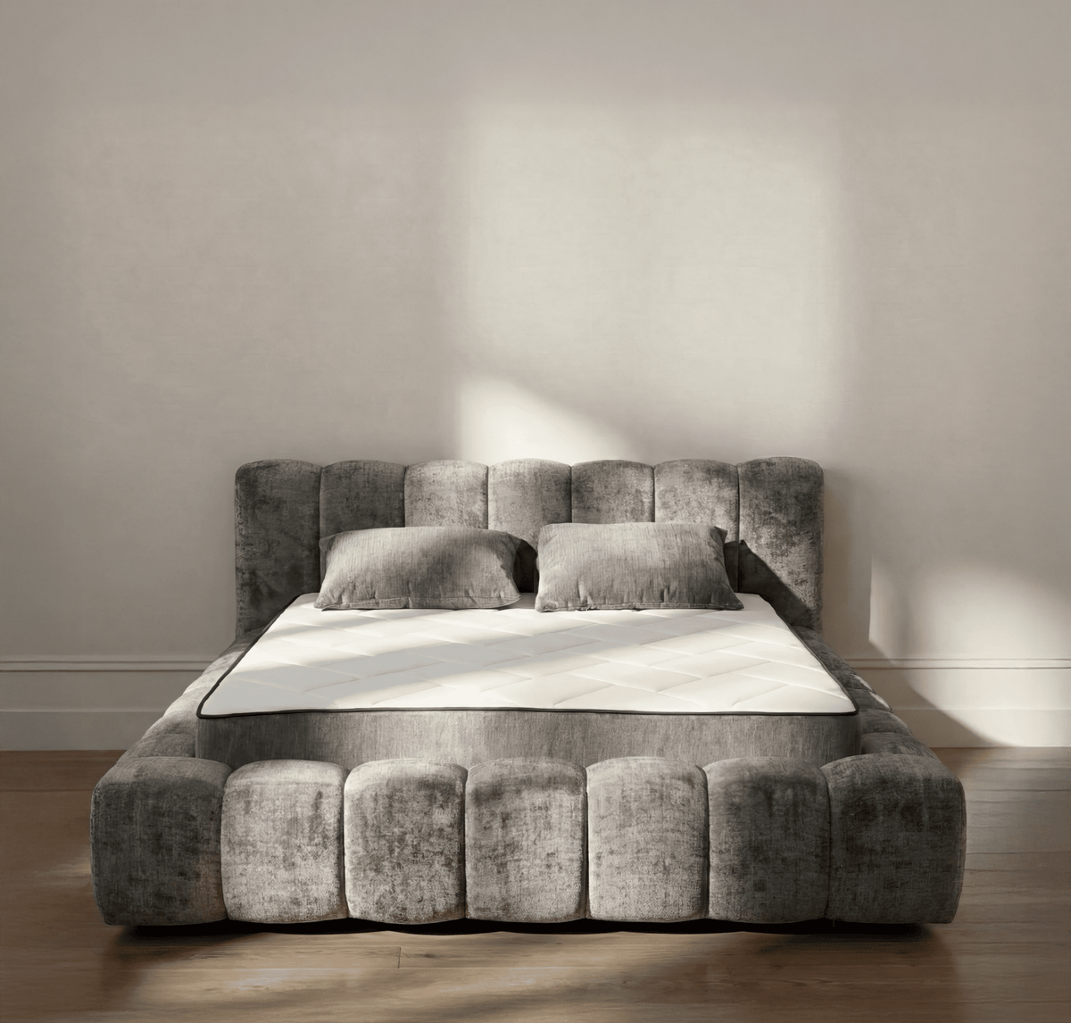 Cama Vellura - Grey | Slatted Base & Matress - MCS 180 x 200cm Soft Matress (for 80 kg) | Marcottestyle