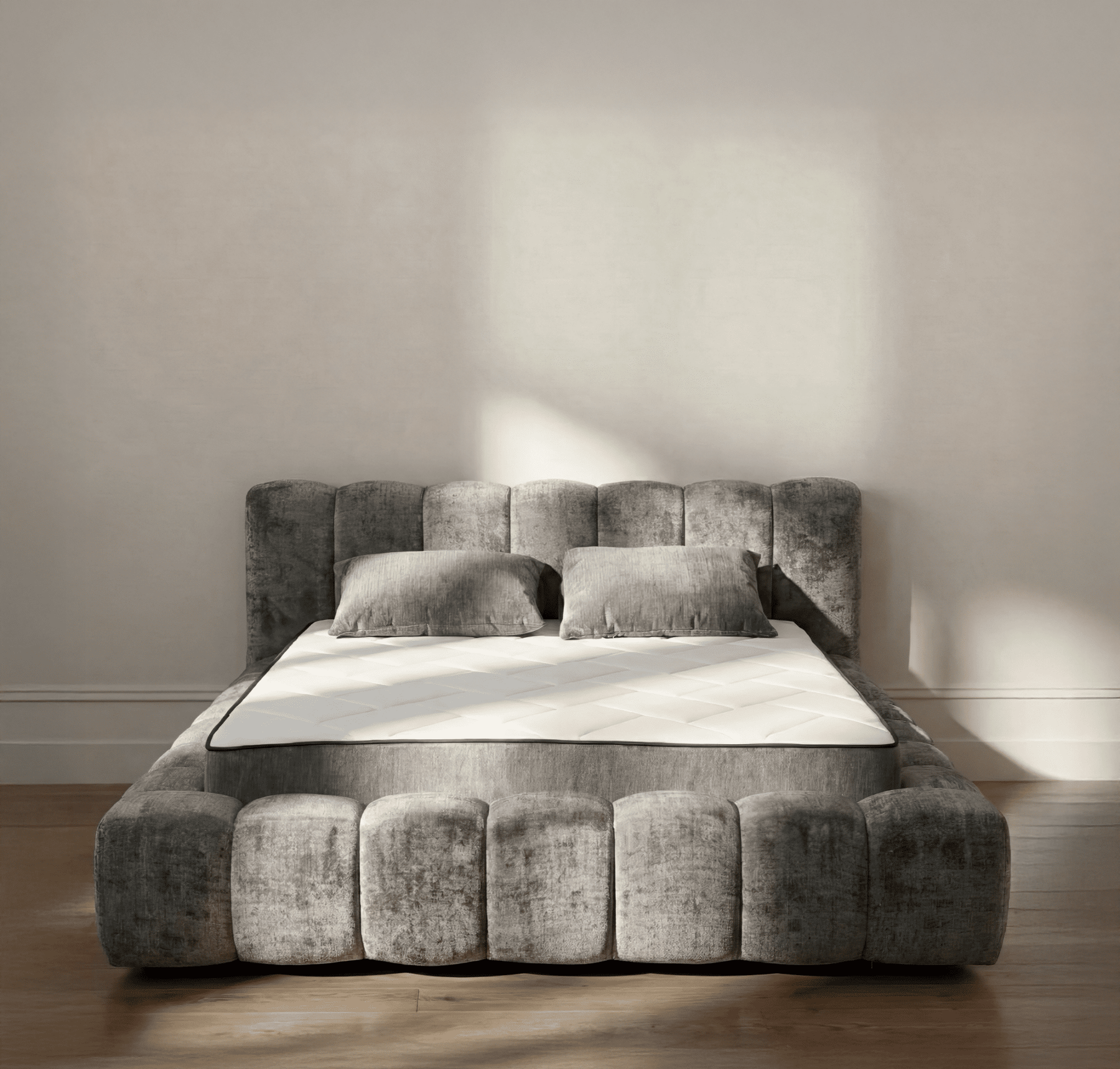 Bed Vellura - Grey | Slatted Base & Matress - MCS 180 x 200cm Soft Matress (for 80 kg)