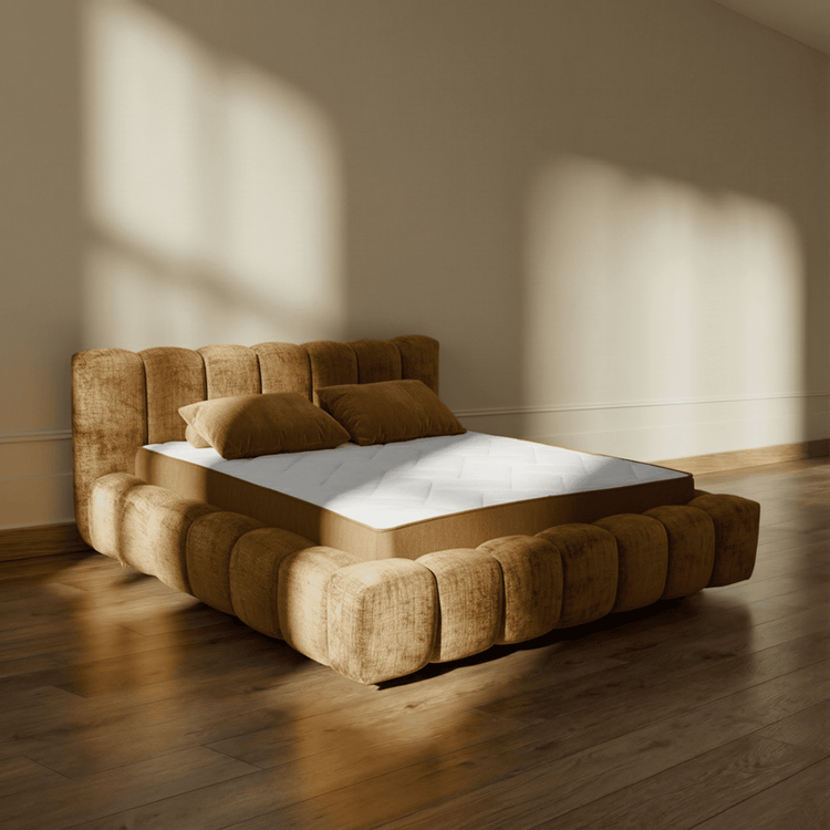 Letto Vellura - Mustard | Slatted Base & Matress - MCS 180 x 200cm Soft Matress (for 80 kg) | Marcottestyle