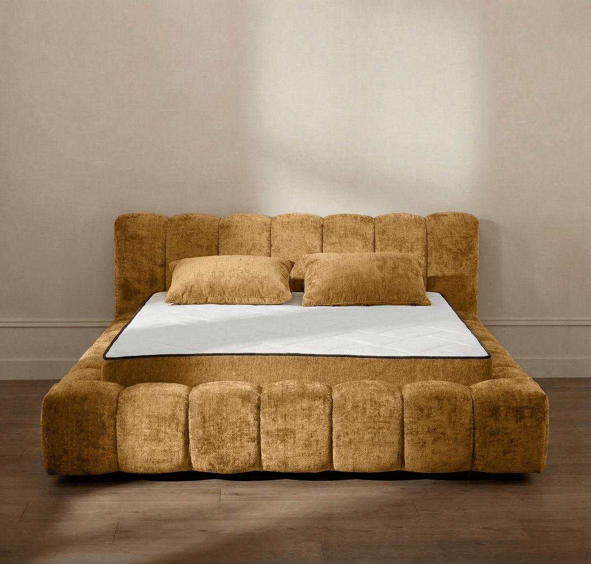 Letto Vellura - Mustard | Slatted Base & Matress - MCS 180 x 200cm Soft Matress (for 80 kg) | Marcottestyle